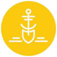 Yellow Button with Project Anchorage anchor and shovel logo