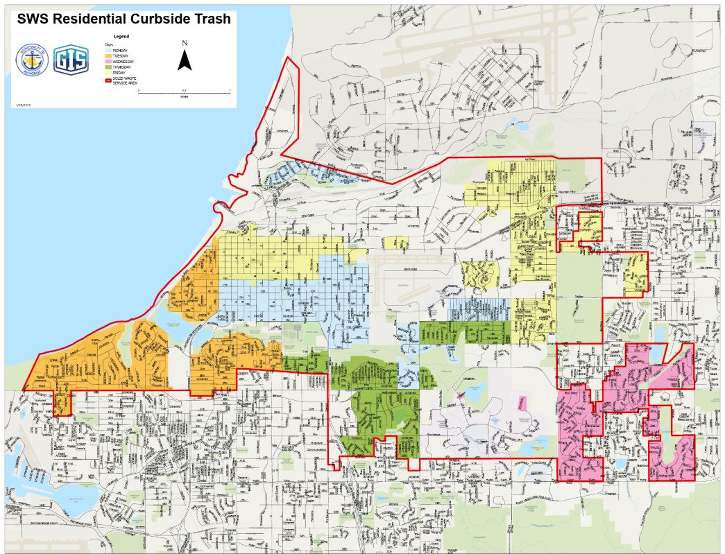 SWS_Res_Curb_Trash.png Map of the city with color coded routes for each day of the week call 907-343-6250 to find out your route